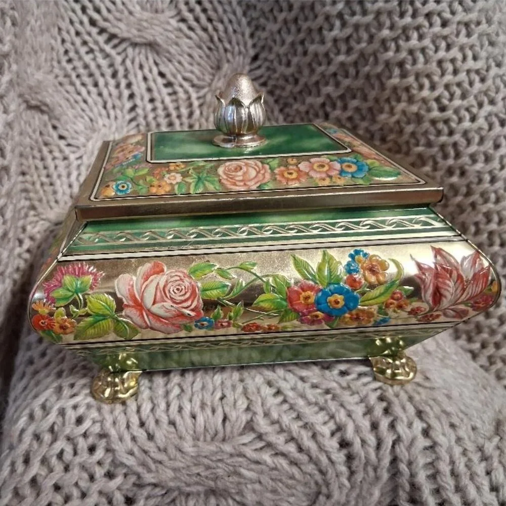 Vintage Blue Bird Confectionery Tin Box W/ Floral Design & Lid Harry Vincent Ltd